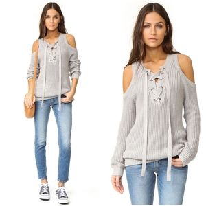 ✨New J.O.A. Grey Cold Shoulder Lace Up Sweater